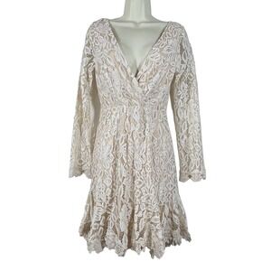 Lace V-Neck Mini Dress in Cream